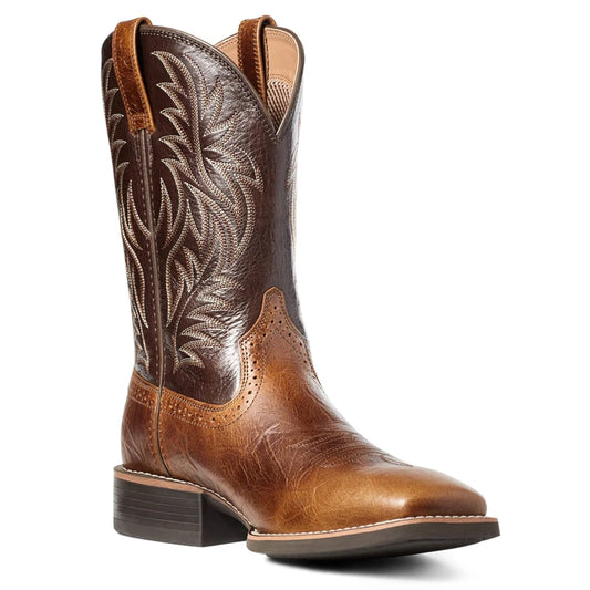 Men’s brown cognac leather cowboy boots with embroidered western design – Urban Spur