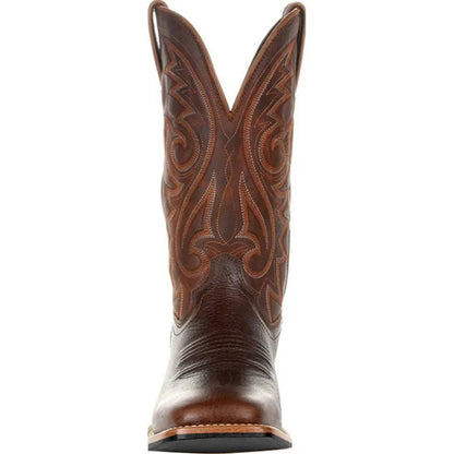Men’s brown leather cowboy boots with western embroidered shaft and classic block heel – Urban Spur